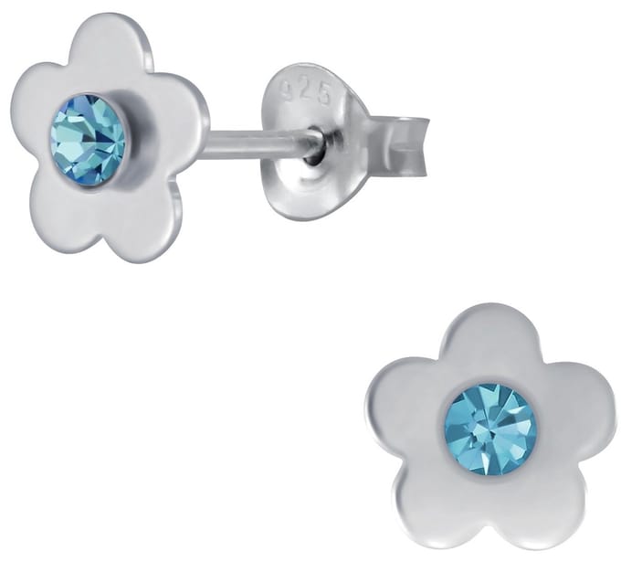 Joy|S - Zilveren bloem oorbellen - kristal blauw - 7 mm