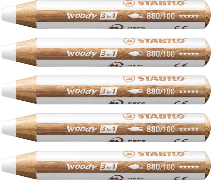 STABILO Woody 3 in 1 - Multitalent Potlood - Wit - Doos Met 5 Stuks