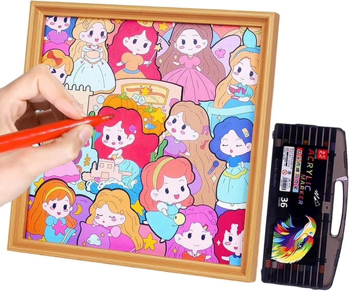 Puzzel Frame - Kleurplaat Puzzel - Creatieve Kinderen - Inclusief Kleurpotloden - 32 x 32 cm