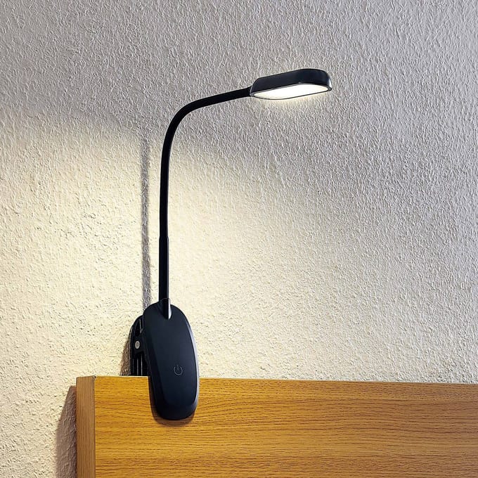 PRIOS - Klemlamp- met dimmer - 1licht - ABS, polycarbonaat - H: 51 cm - zwart - Inclusief lichtbron