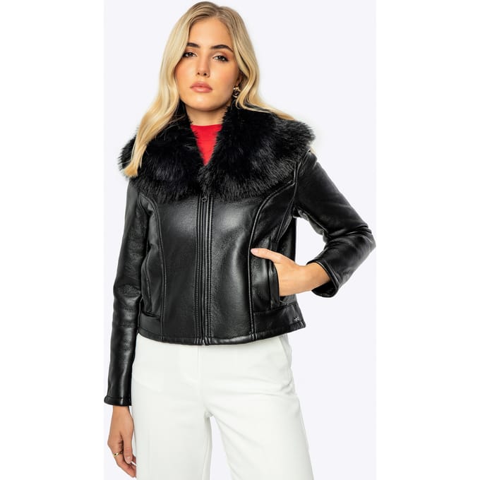 Wittchen Dames korte zwarte eco-leren jas
