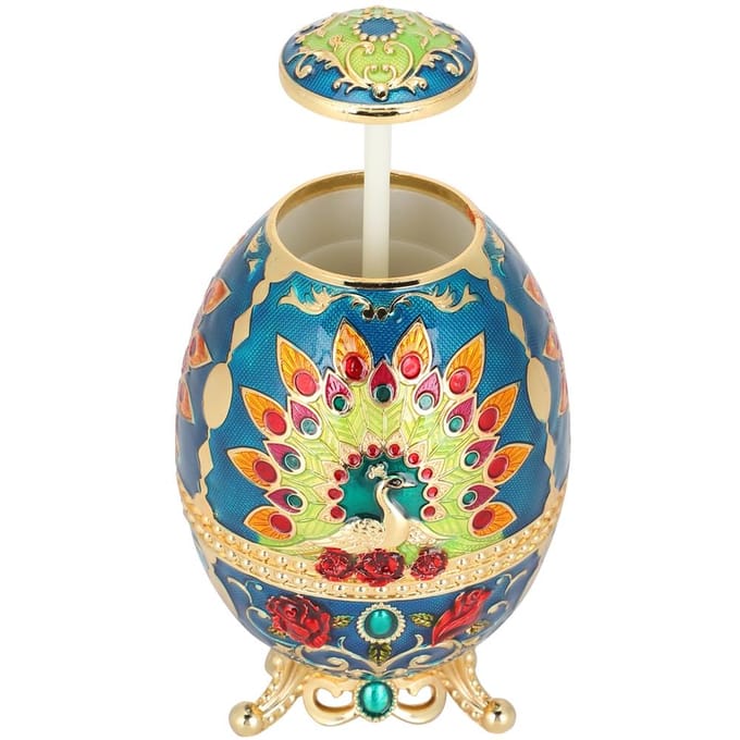 Tandenstokerhouder Retro Metaal Pauw Eivorm Draagbare Multifunctionele Opbergdoos blue
