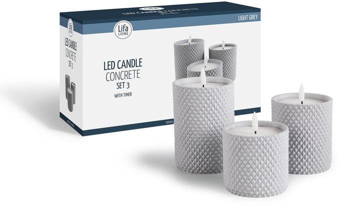 Lifa Living LED kaars set/3 - met cement - incl. timer kabel lichtgrijs