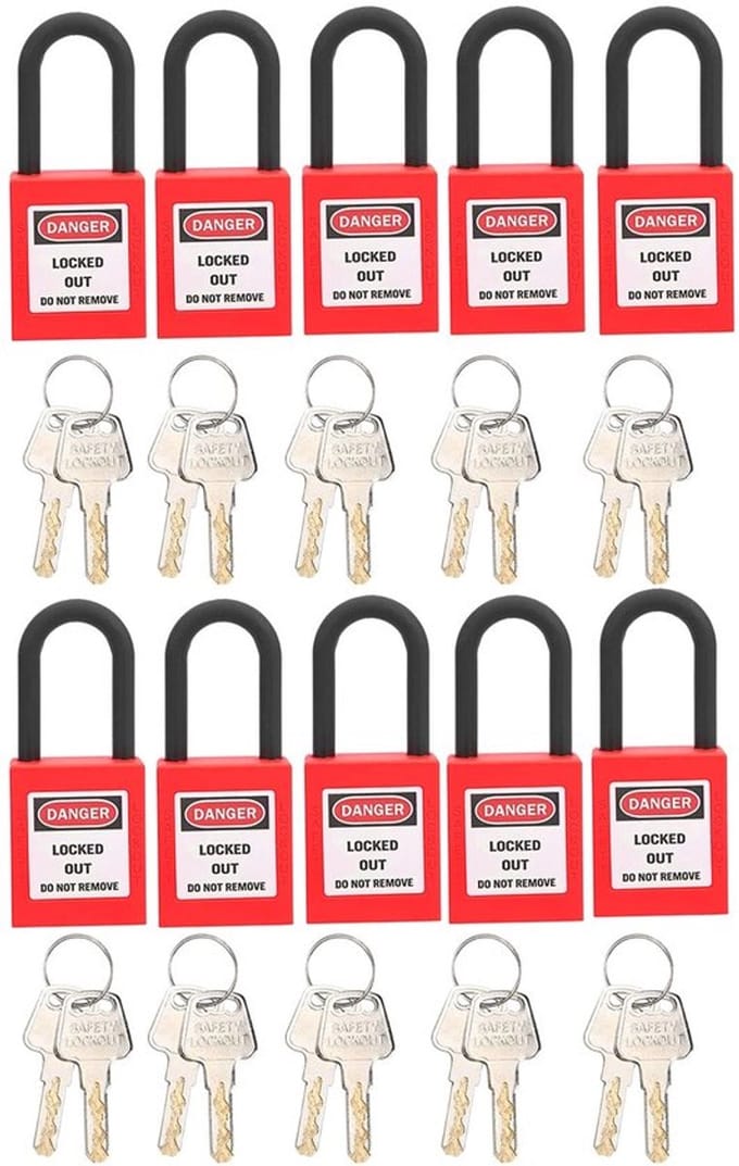 Allecto - 10 Sets Hangsloten - Industrieel - Stofdicht - Rood