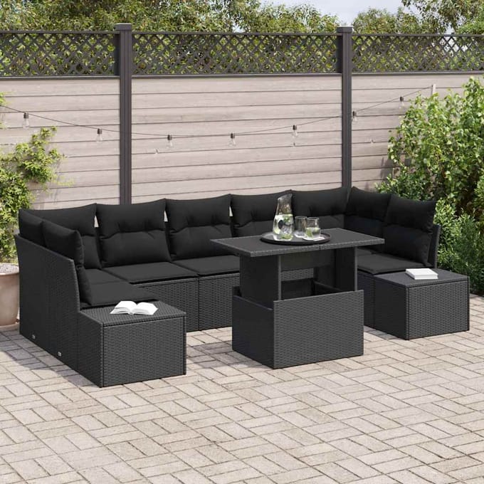 vidaXL - Bankstel - 8 - st - Zwart - poly - rattan