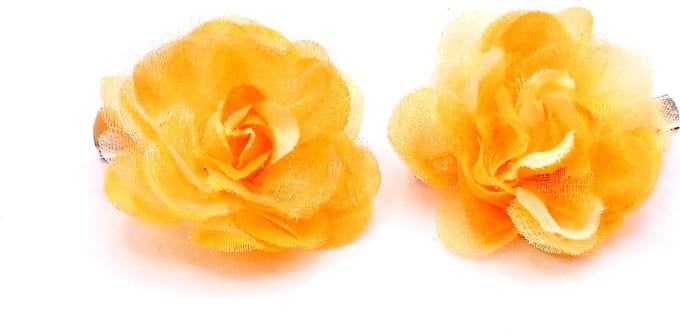 2 roosjes klein met duckklem oranje glinsterend