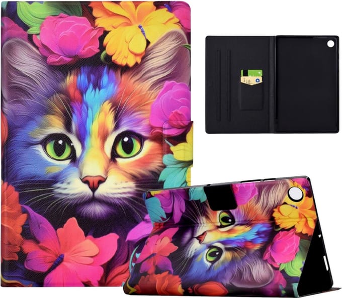 Luxe Bescherm-Etui Hoes Map geschikt voor Samsung Galaxy Tab A11 PLUS - A9 PLUS - 11"- "Rainbow Kitten"