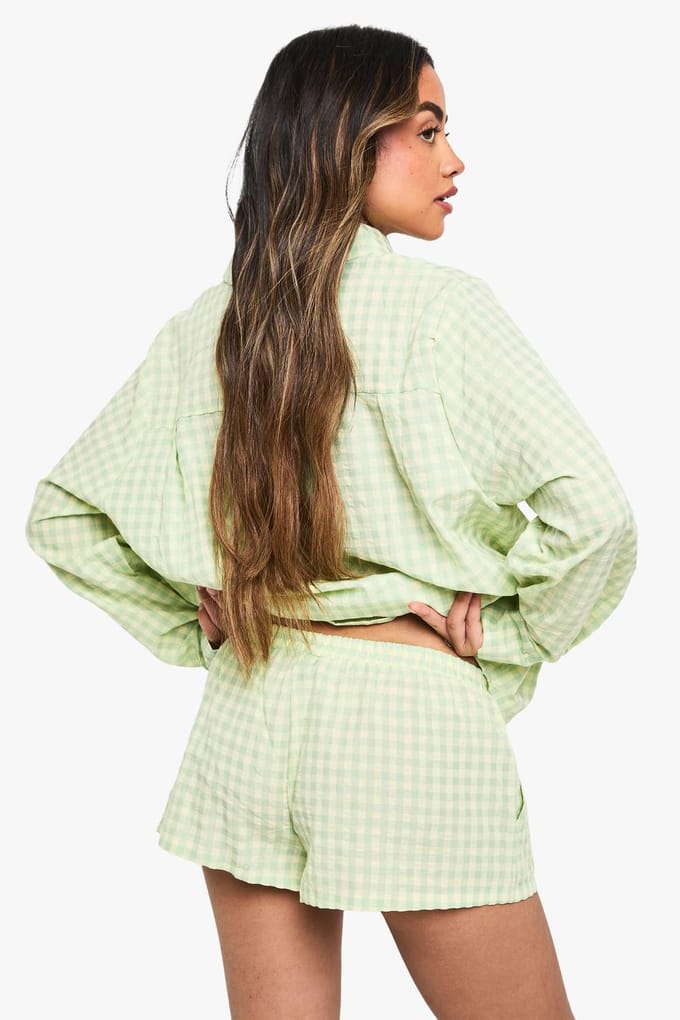boohoo Dames Gingham Shorts | Green | Maat: 8