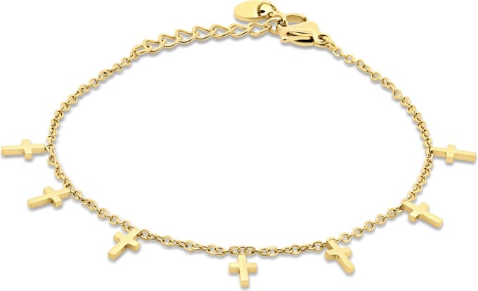 CO88 Collection - 8CB-91350 - schakelarmband vrouwen met kruizen - goudkleurig