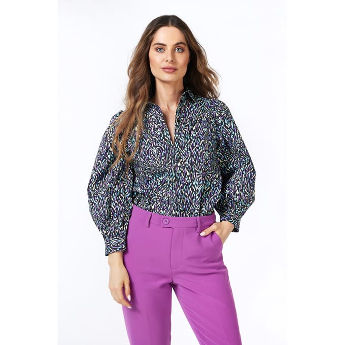 EsQualo Blouse Poplin Magic Earth Print Maat: 36 | Longsleeves Outlet | Dames | Bruin
