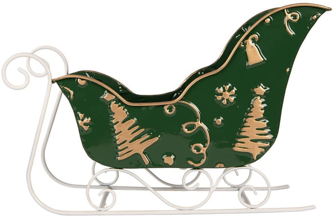 Clayre & Eef Kerstdecoratie Beeld Slee 35x15x23 cm Groen Metaal