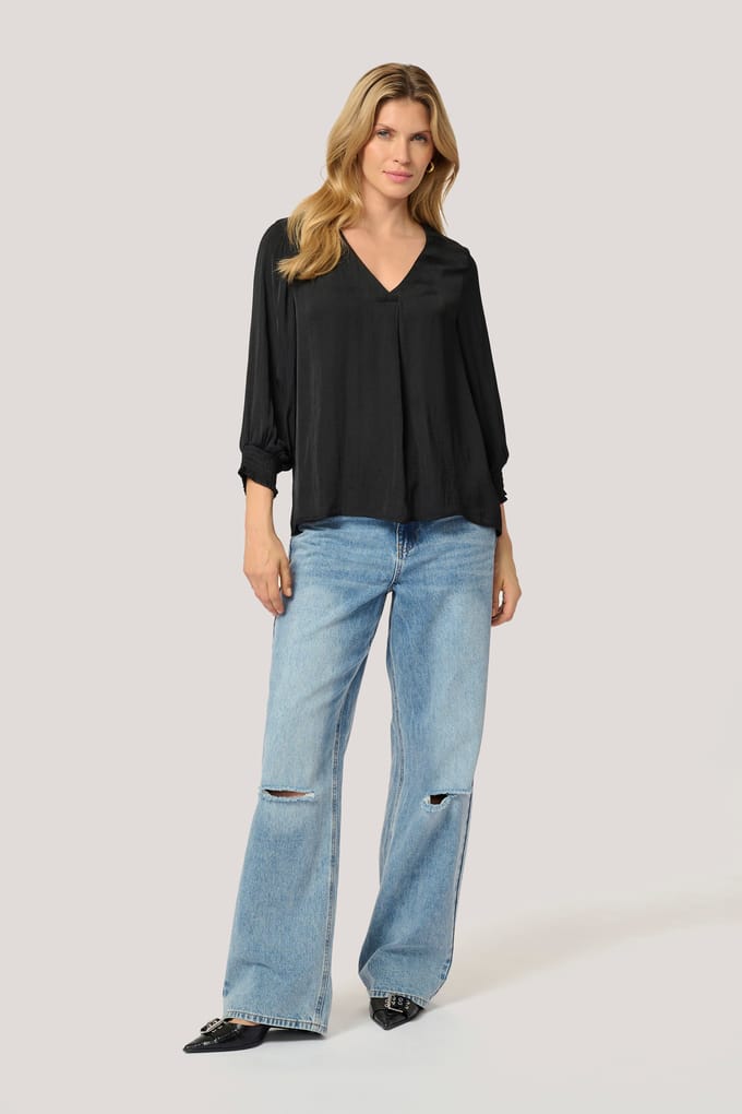Blouse met korte mouwen Regular fit Black