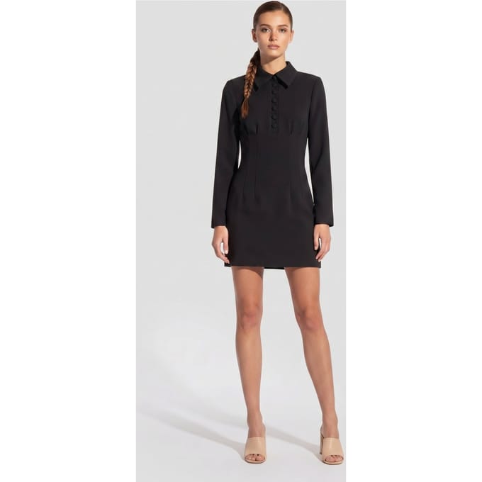 Odd Muse Collared Long Sleeve Mini Dress Black Größe: M | Minikleider Outlet | Damen | Schwarz
