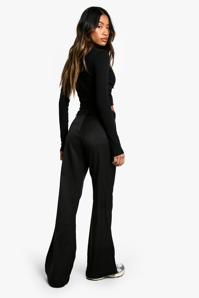 boohoo Dames Geweefde op maat gemaakte flared broek | Zwart | Maat: 36