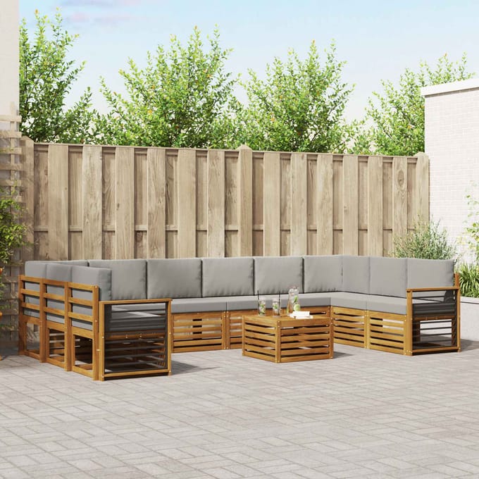 vidaXL - Buiten - bank - set - 11 - st - Natuurlijk - en - Licht - Grijs