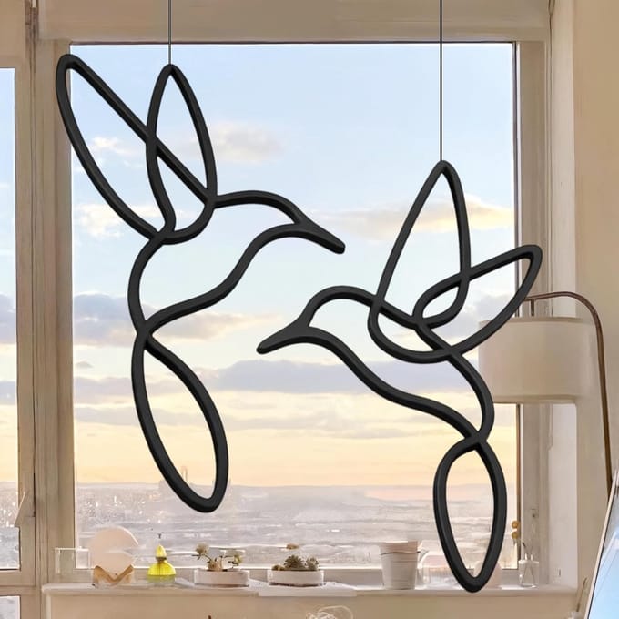 Vogel Decoratie - Hangend Sierobject - Raamdecoratie - Lineair Design - 22 x 11.5 cm - Zwart