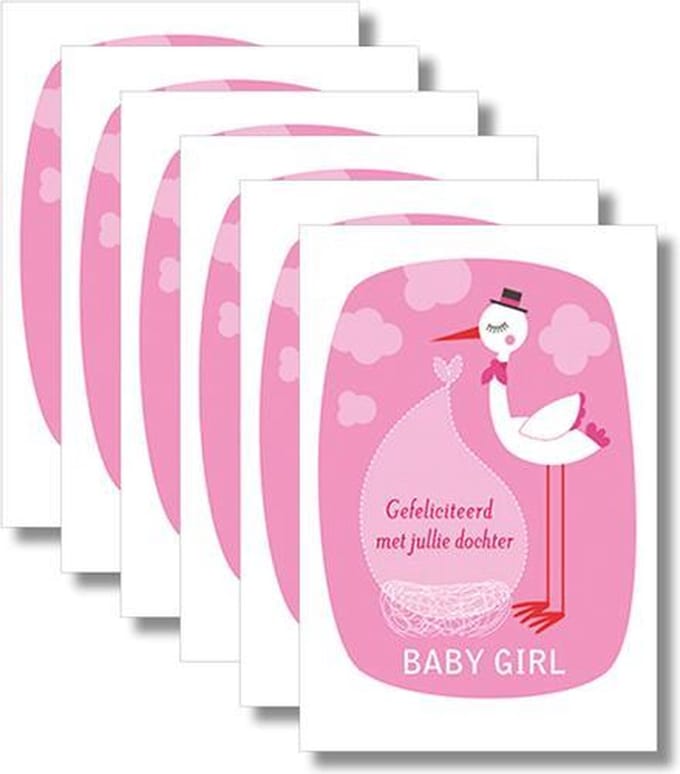6x dubbele wenskaart met envelop - Geboorte - 11,5 x 17 cm
