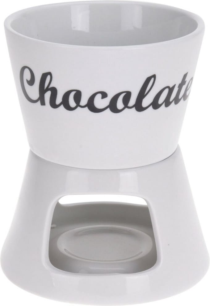 Excellent Houseware Chocoladefondue - 12,5 x 15,5 cm - wit - met vorken - porselein - moederdag - cadeau