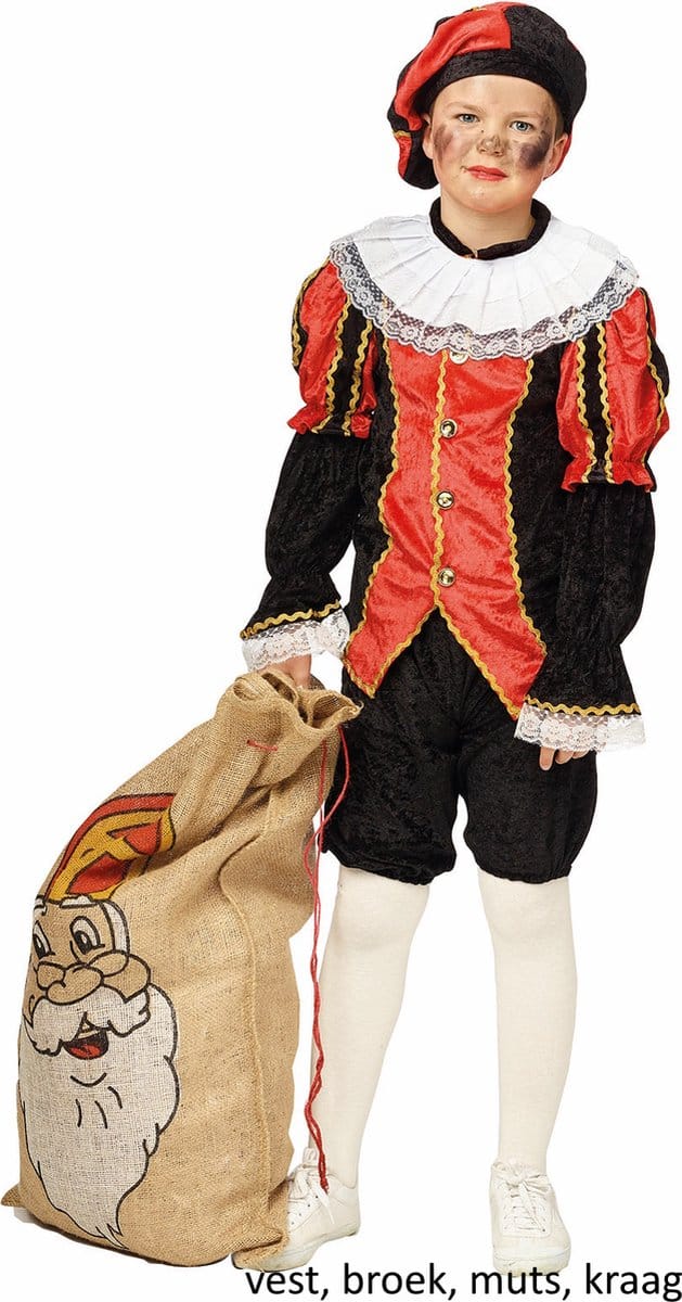 Piet Kostuum Rood/Zwart mt 128