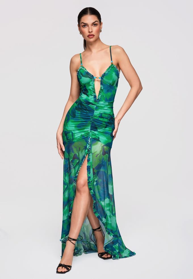 LARICA Jurk - Slim Fit - Rits - Printopdruk Groen S
