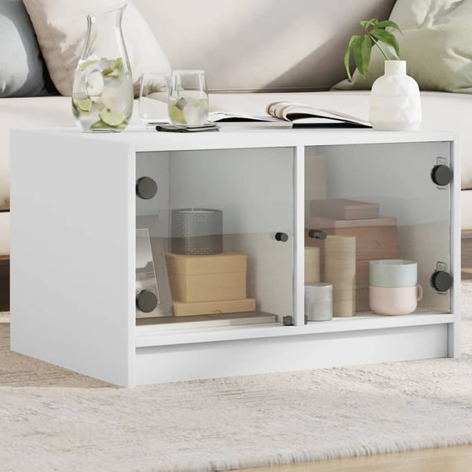 vidaXL - Salontafel - met - glazen - deuren - 68x50x42 - cm - wit