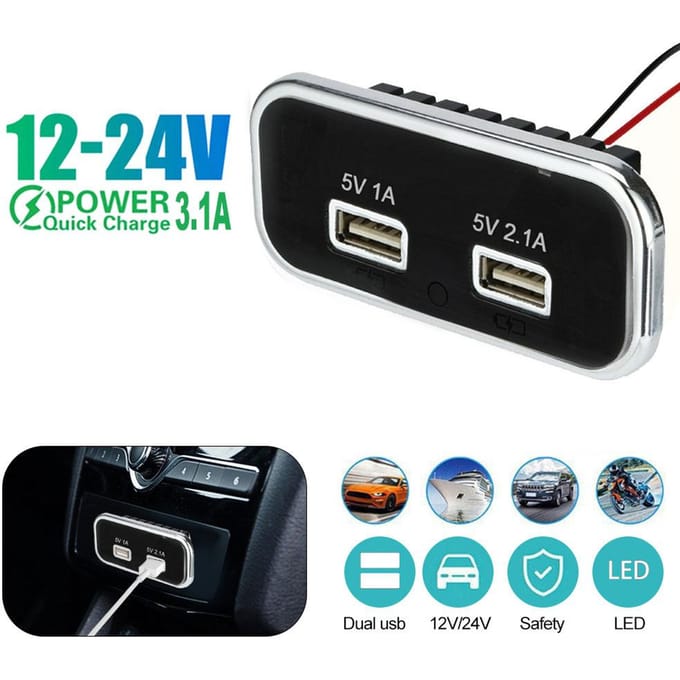 35,5W Autolader PD Dubbele USB Autolader Socket 12/24V voor Motorfiets Auto Vrachtwagen ATV Boot Camper Bus
