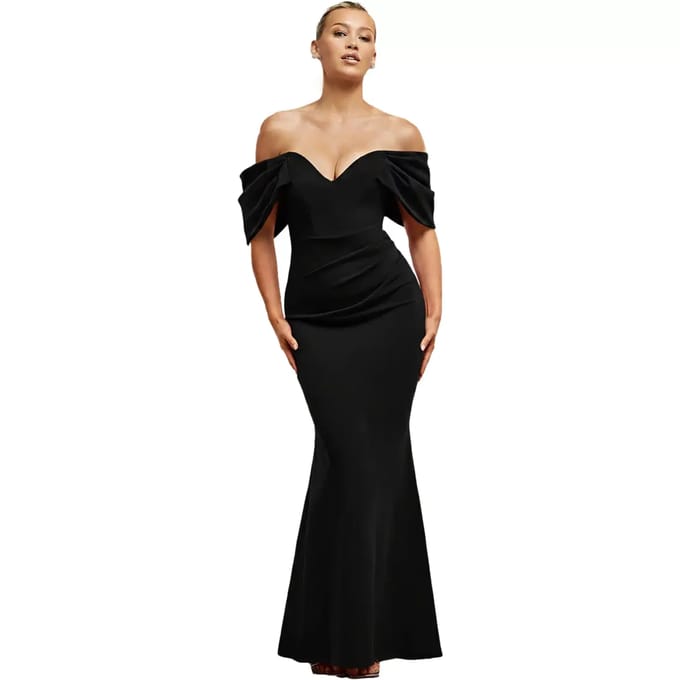 Vrouwelijke jurk met gedrapeerde mouwen Goddiva Off The Shoulder Maxi
