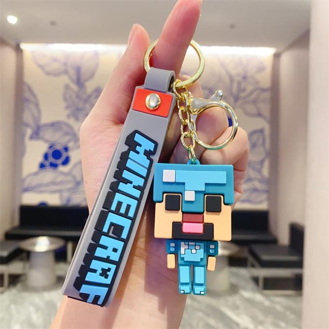 Porte-clés Minecraft en PVC pour enfants, porte-clés en silicone pour sac, sac de rangement pour la monnaie blue