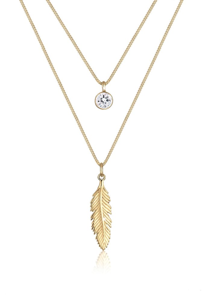 Elli Halsketting Veer Boho Kristal  925 Sterling Zilver verguld