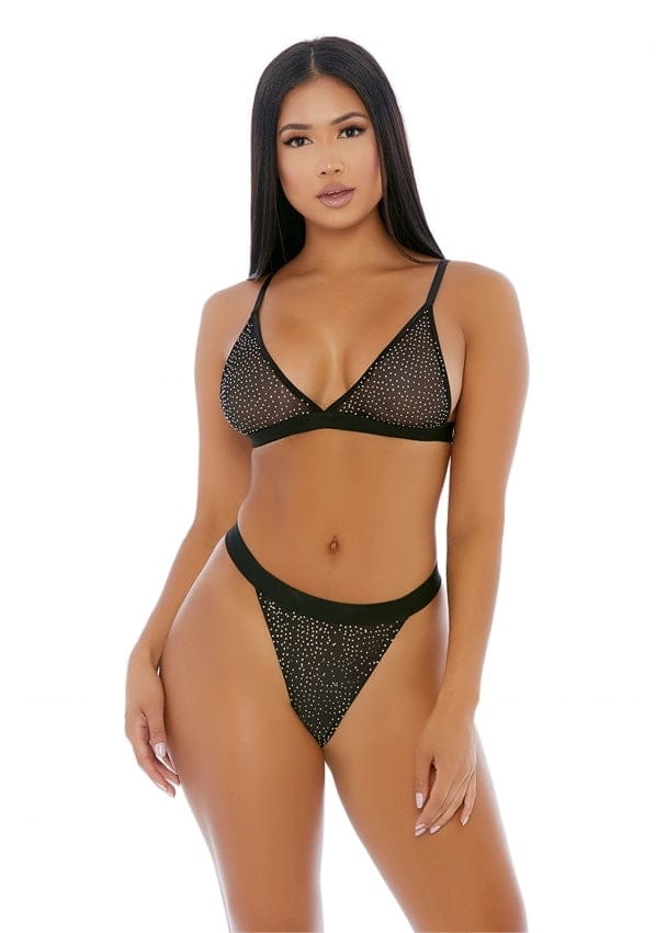 Forplay  | Diamonds Dancing  Rhinestone Lingerie Set - Black