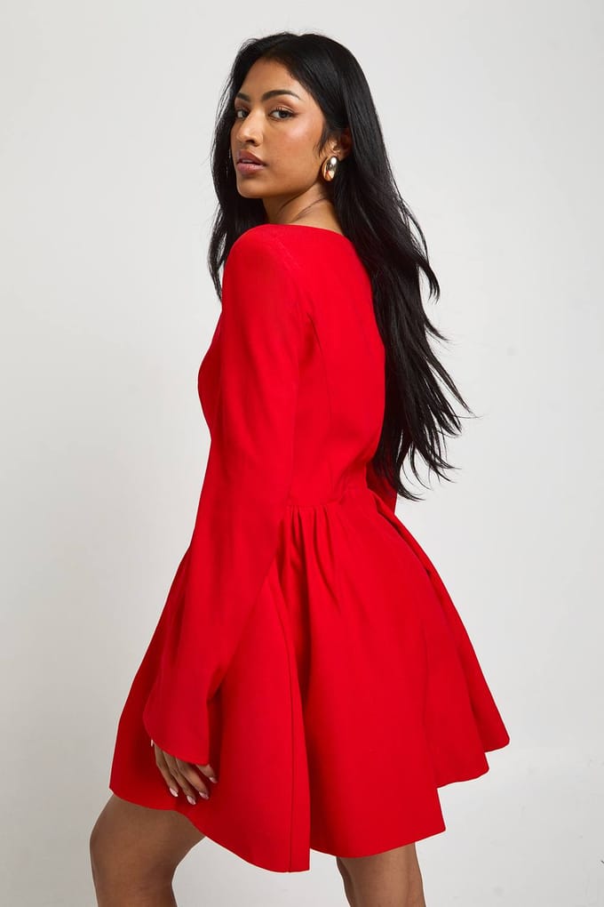 boohoo Dames Gestructureerde Corset Skaterjurk | Red | Maat: 10