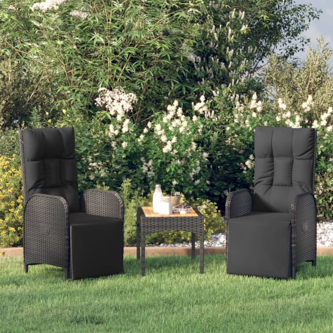 vidaXL - Tuinstoelen - 2 - st - verstelbaar - met - tafel - poly - rattan - zwart