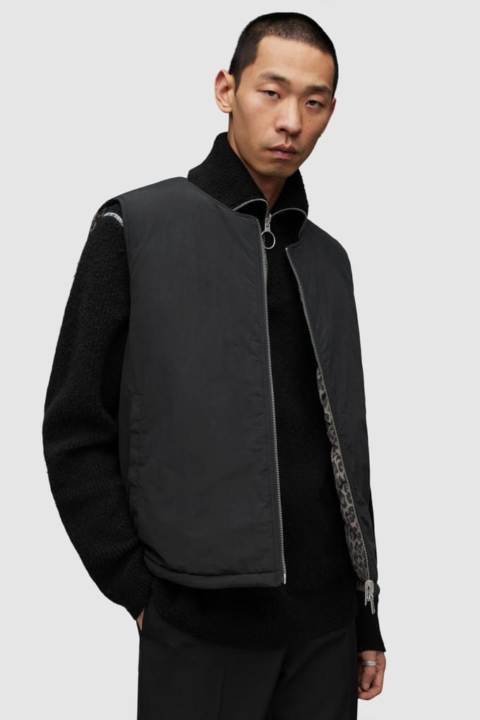 AllSaints Underground Rev Leo Leopard Black Größe: S | Bodywarmer Outlet | Herren | Schwarz