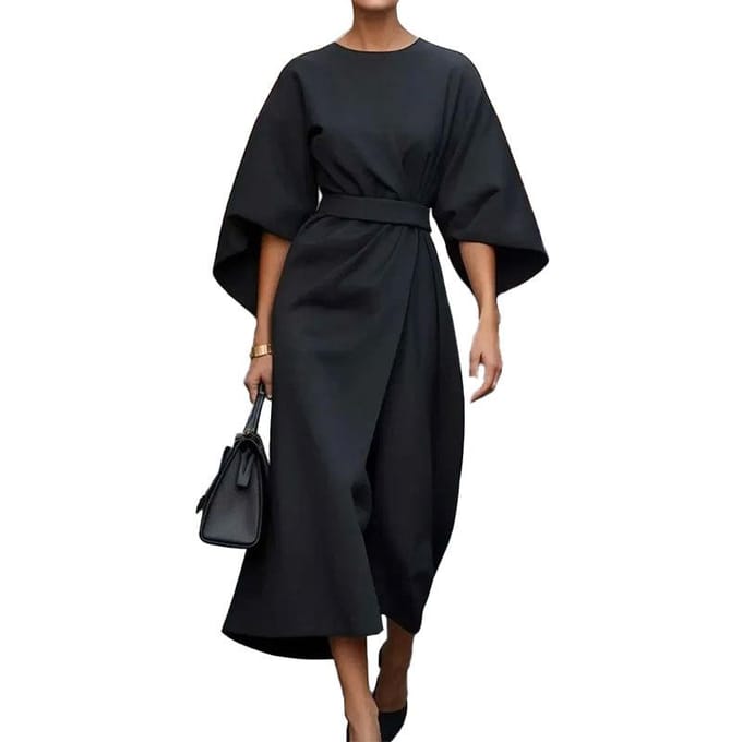 Lente Nieuwe Dameskleding Retro Effen Kleur Temperament Elegant Losse Jurk Lang M gray
