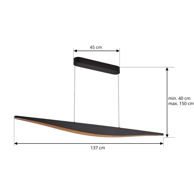 Lucande LED hanglamp Clavit, zwart, 140 cm, dimbaar