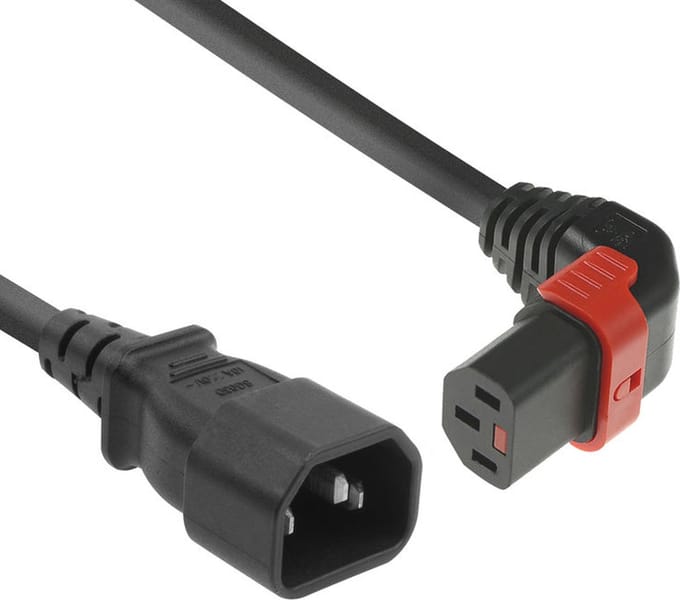 ACT Netsnoer C14 - C13 IEC Lock (boven haaks) zwart 1 m, PC2043 AK5276