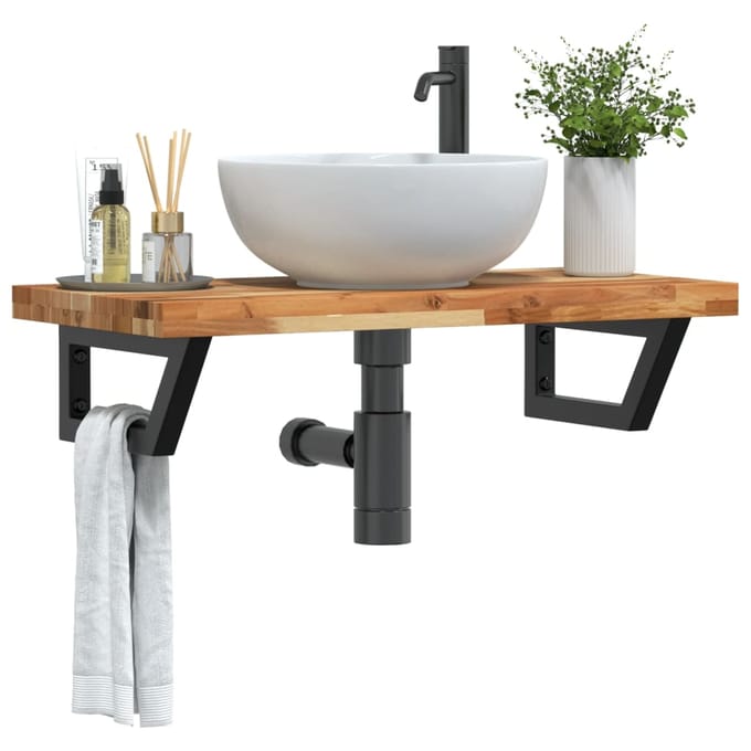 vidaXL - Badkamer - wandschap - staal - en - massief - acaciahout