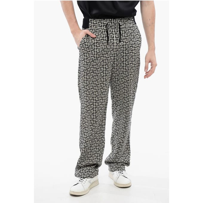 Dubbele jersey joggingbroek met monogrammotief in zwart-wit