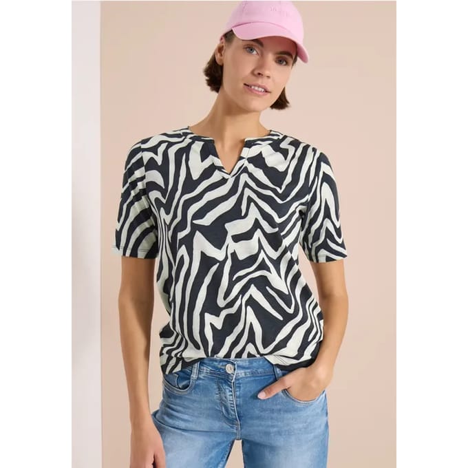Shirt met gespleten hals met print