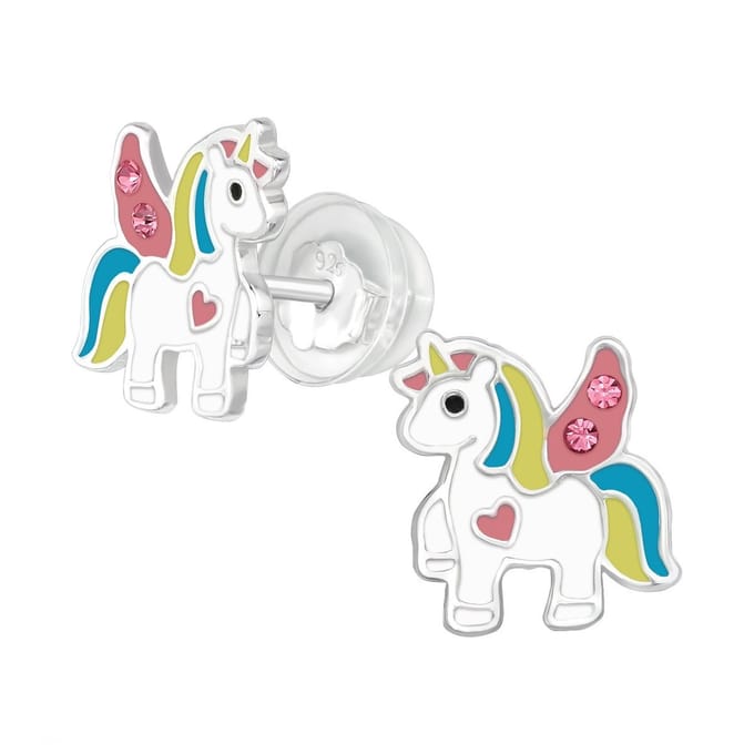 Oorbellen meisje unicorn - zilver - hartje - roze - glinster