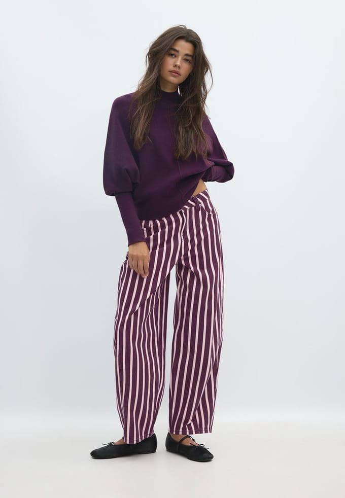Stradivarius Tricot trui met vleermuismouw en col  Donkerpurper S
