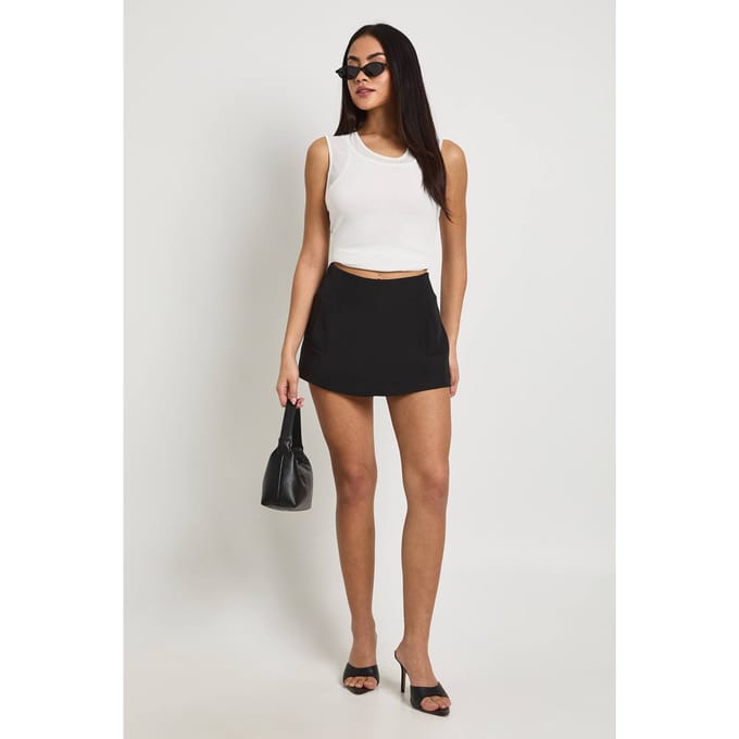 boohoo Dames Geweven Zak Voorkant Skort | Black | Maat: 8