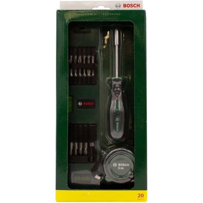 Bosch Gereedschapset: Bits, Waterpas, Meetlint & Schroevendraaier (20-delig)