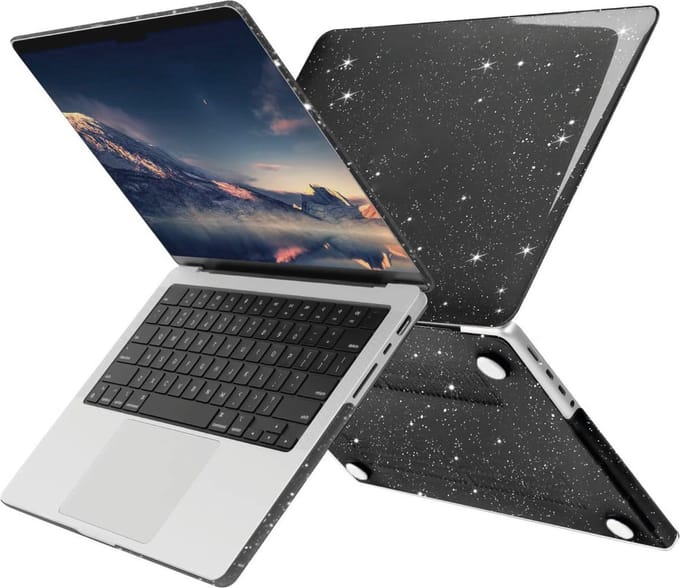 MacBook Hoes voor MacBook Pro 14 inch - MacBook Pro Hardcase - Optimale Bescherming voor de MacBook A2442 - Glitter Zwart