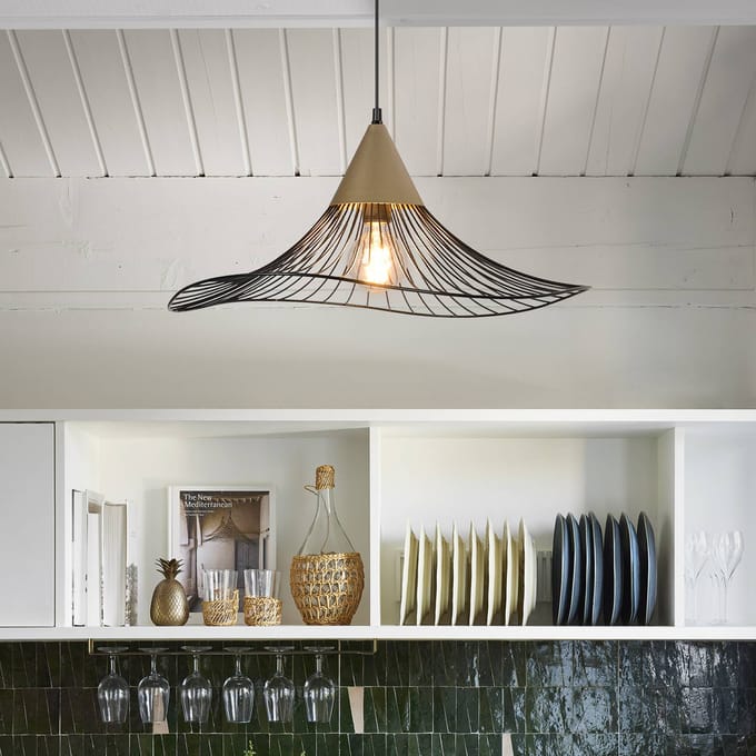 COREP Hanglamp Lizzie, zwart/messingkleurig, Ø 60 cm, metaal