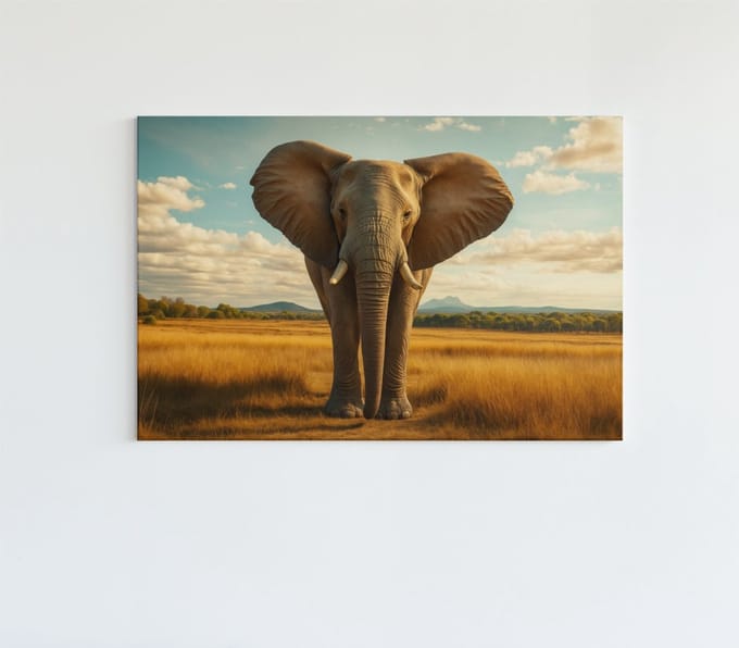 Canvas Schilderij - Olifant op Savanne - Dieren Wall Art - 60x40 cm