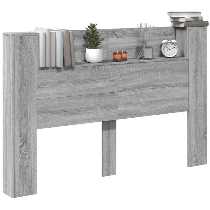 vidaXL - Opslag - hoofdeinde - met - LED - Grijs - Sonoma - Bewerkt - hout