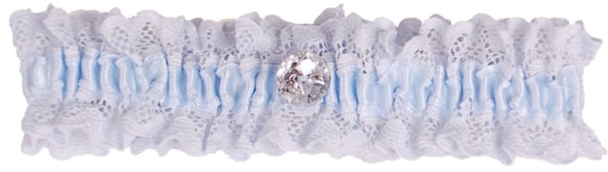 Kousenband blauw met kant en strass knoopje