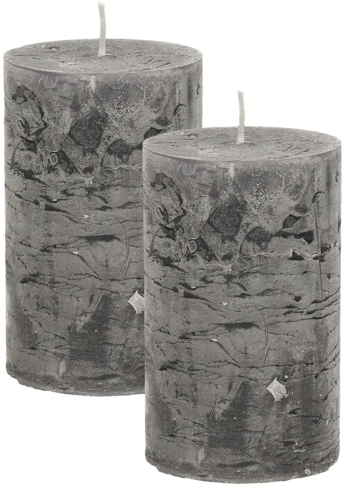 Atmosphera Stompkaars/cilinderkaars - 2x - antraciet - 5 x 8 cm - klein rustiek model