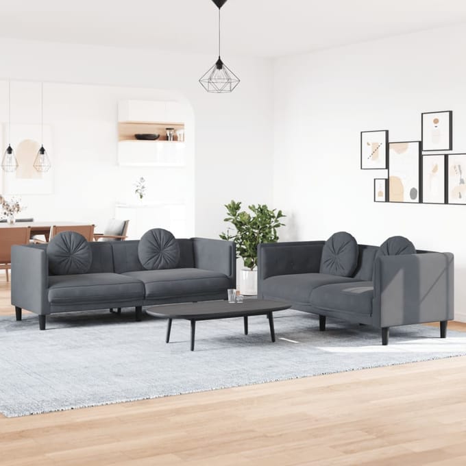 vidaXL - 2-delige - Loungeset - met - kussens - fluweel - donkergrijs
